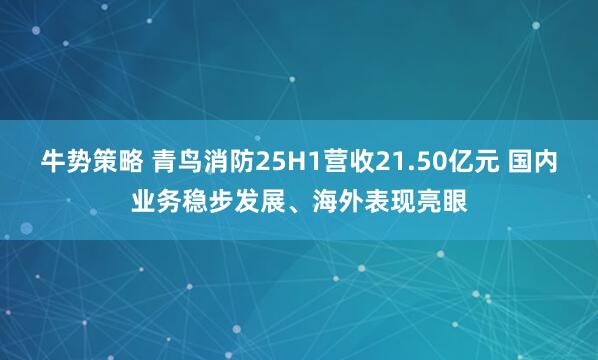 牛势策略 青鸟消防25H1营收21.50亿元 国内业务稳步发展、海外表现亮眼